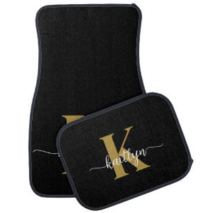 Black Gold Script Monogram Car Floor Mat