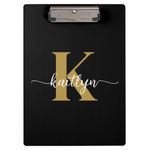 Black Gold Script Monogram Clipboard