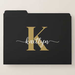 Black Gold Script Monogram File Folder
