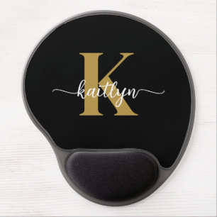 Black Gold Script Monogram Gel Mouse Pad