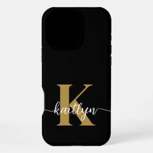 Black Gold Script Monogram iPhone 16 Pro Max Case