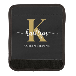 Black Gold Script Monogram Luggage Handle Wrap