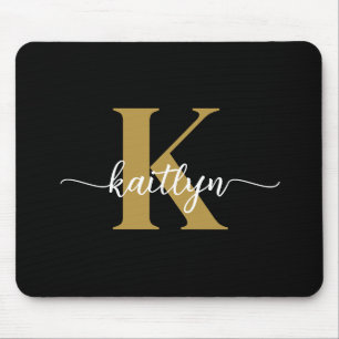 Black Gold Script Monogram Mouse Pad