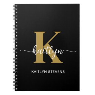 Black Gold Script Monogram Notebook