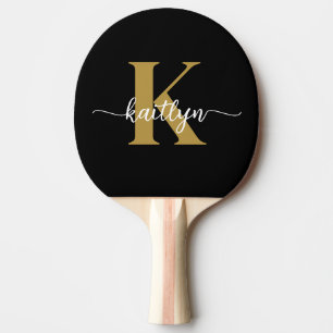 Black Gold Script Monogram Ping Pong Paddle