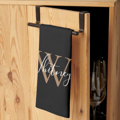  Black Gold Script Name Monogram   Kitchen Towel