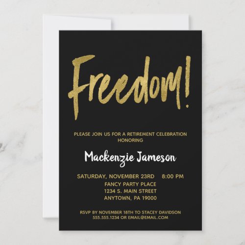 Black Gold Script Retirement Party Invitation