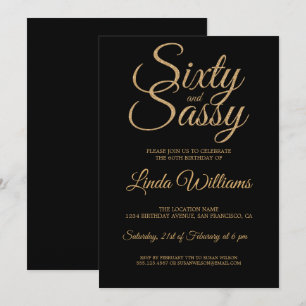 Black Gold Script Sixty And Sassy 60th Birthday Invitation