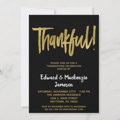Black Gold Script Thanksgiving Invitation