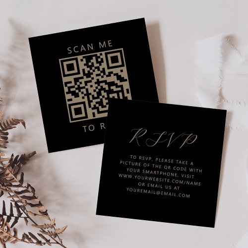 Black Gold Script Wedding QR Code RSVP Enclosure Card