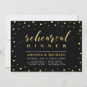 Black & Gold Script Wedding Rehearsal Dinner Invit Invitation