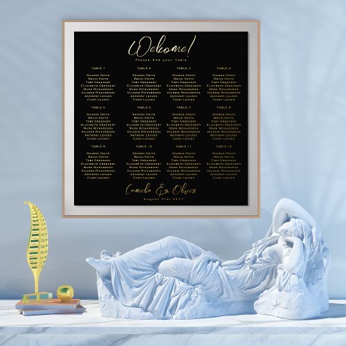 Black Gold Seating Chart 12 Table Real Foil 