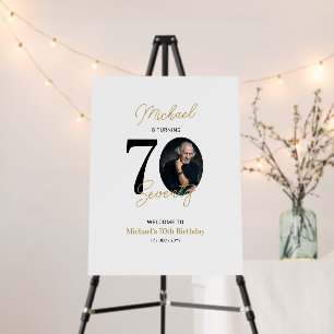 Black & Gold Seventy 70th Birthday Party Welcome Foam Board