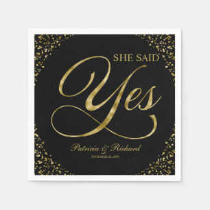 Black Gold She Said Yes Engagement Party Napkins