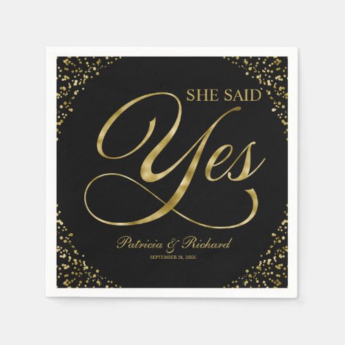 Black Gold She Said Yes Engagement Party Napkins