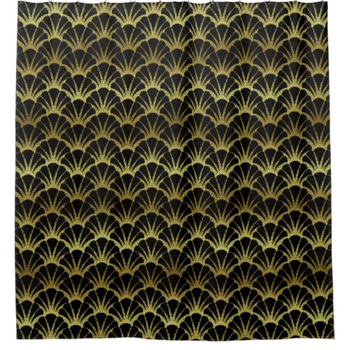 Black Gold Shell Scales Classy Art Deco Shower Curtain