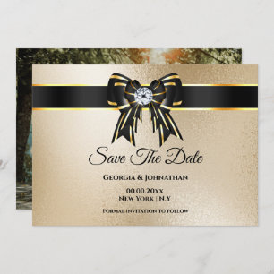 Black gold shimmer DIY photo elegant chic luxury Save The Date
