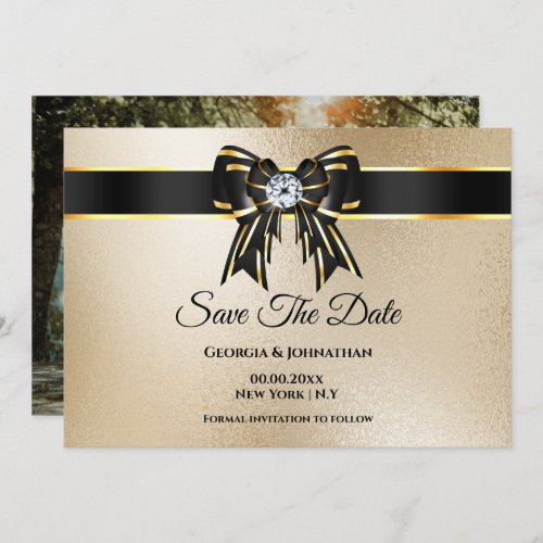 Black gold shimmer DIY photo elegant chic luxury Save The Date