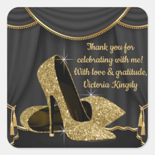 Black Gold Shoe Birthday Party Favor Stickers