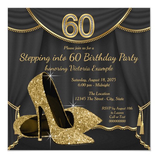 Black Gold Shoe Stepping into 60 Birthday Party Card | Zazzle.com