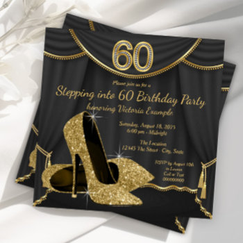 Black Gold Shoe Stepping Into 60 Birthday Party Invitation by Pure_Elegance at Zazzle