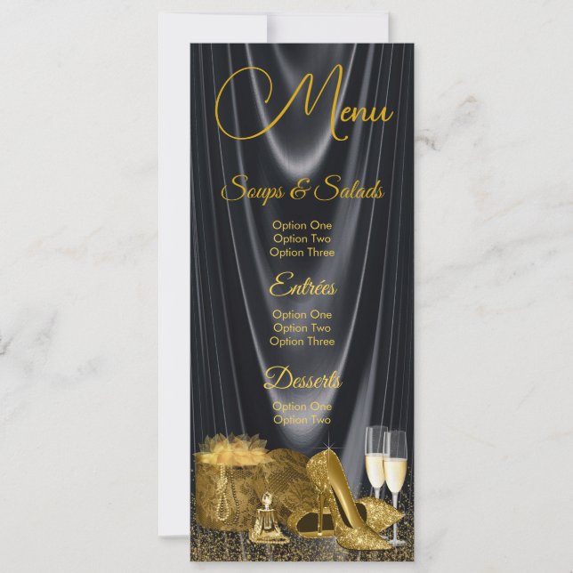 Black Gold Shoe Woman Birthday Menu Program (Front)