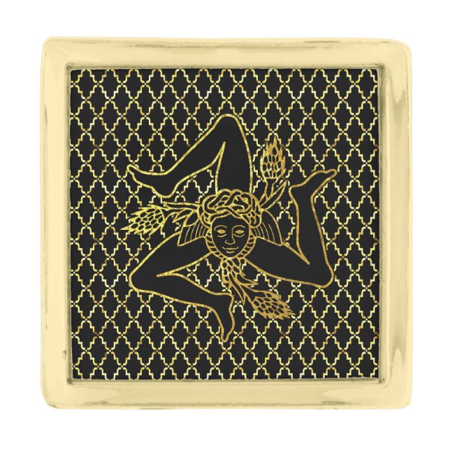 Black Gold Sicilian Trinacria Gold Finish Lapel Pin (Front)