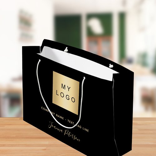Black gold signature name business logo large gift bag