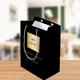 Black gold signature name business logo medium gift bag