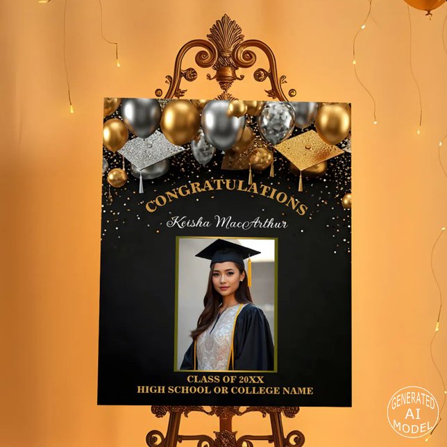 Black Gold Silver Accents Photo Graduation Party Foam Board (Creator Uploaded)