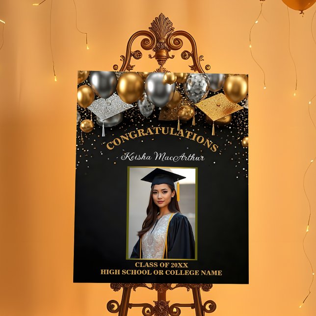 Black Gold Silver Accents Photo Graduation Party Foam Board (Creator Uploaded)
