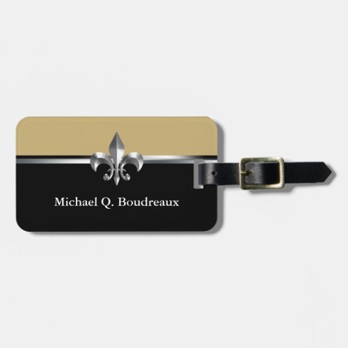 Black Gold Silver Fleur de Lis Luggage Tag