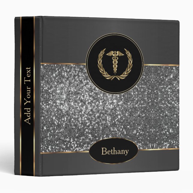 Black, Gold, Silver Glitter - Create Your Own 3 Ring Binder (Front/Spine)