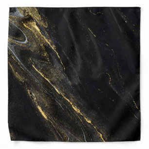 Black, Gold, Silver Glitter Marble Bandana
