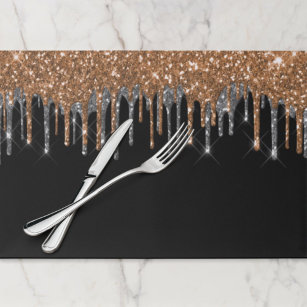 Black gold silver glitter party paper placemat