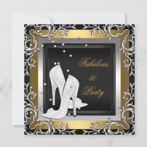 Black Gold Silver High Heels Womans Birthday Party Invitation