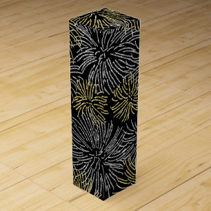 BLACK GOLD SILVER NEW YEARS FIREWORKS WINE BOX