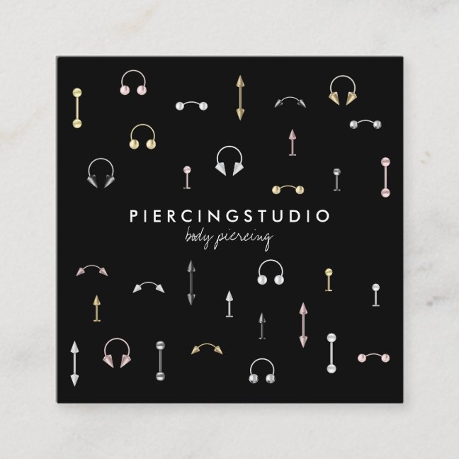 Black Gold Silver Pink Body Piercing Square Business Card