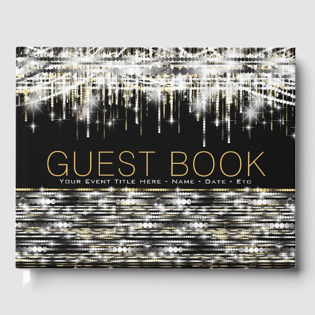 Black Gold Silver Sparkle Guest Book (Front)