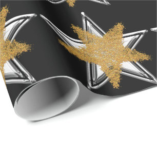 black Gold silver Star Wrapping Paper