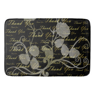 black, gold, silver, thank  you, flowers, floral, bath mat