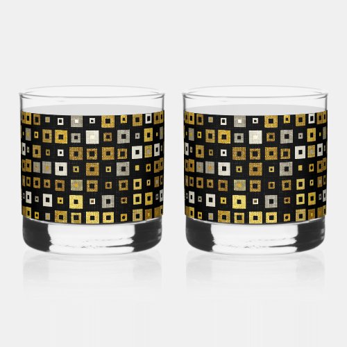 Black Gold Silver White Modern Geometric Pattern Whiskey Glass