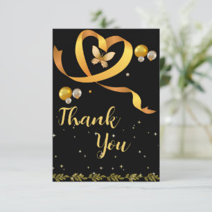  Black & Gold Simple 10th Wedding Anniversary  Thank You Card