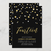 Black & Gold Simple 14th Teen Birthday Party Invit Invitation (Front/Back)