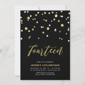 Black & Gold Simple 14th Teen Birthday Party Invit Invitation (Front)