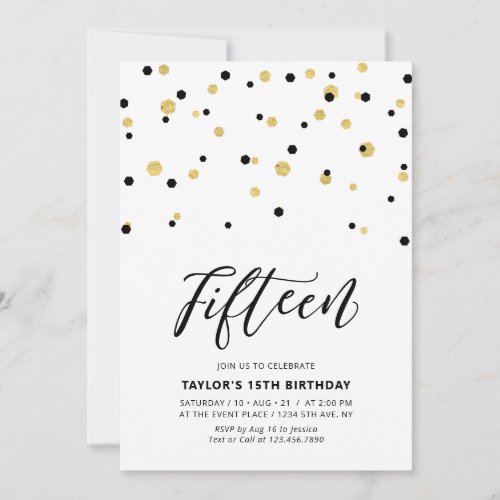 Black & Gold Simple 15th Teen Birthday Party
