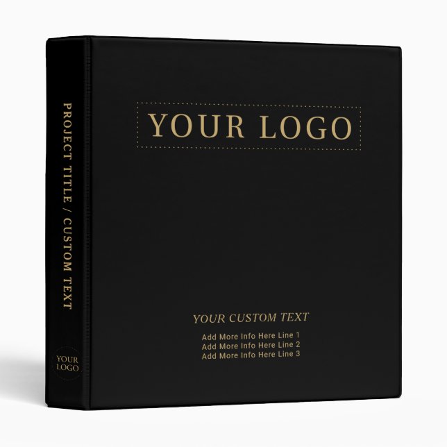 Black & Gold Simple Business Logo Promotional 3 Ring Binder (Front/Spine)