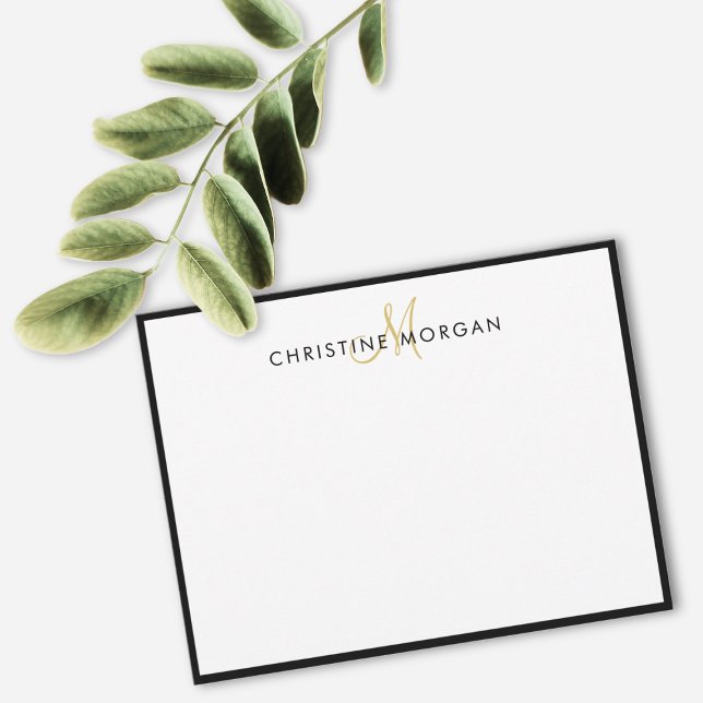 Black gold simple chic minimalist monogram name  note card (Creator Uploaded)