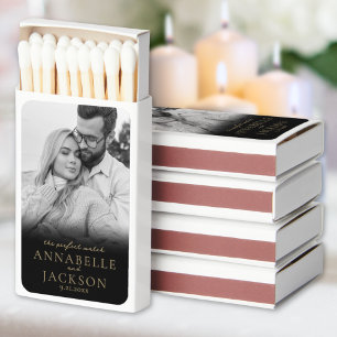 Black Gold Simple Couple Photo Wedding Favors Matchboxes
