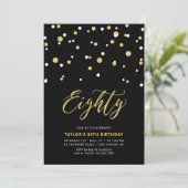 Black & Gold Simple Eighty 80th Birthday Party Inv Invitation (Standing Front)